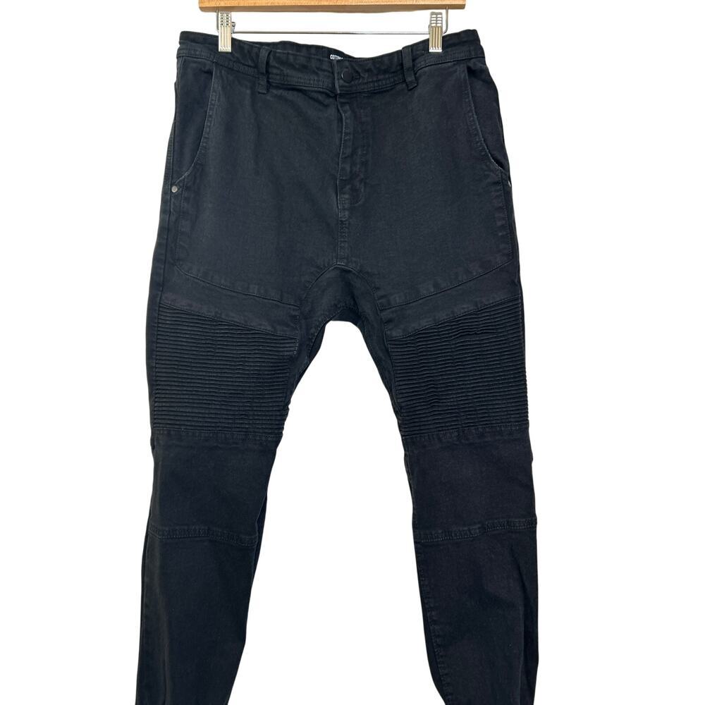 Cotton On Slim Denim Men's Joggers Black‎ Size 34 Moto Knee Ribbed